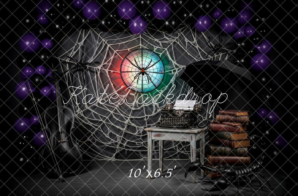 Kate Halloween Spider Web Typewriter Violin Backdrop Designed by Patty Robert - Image 4