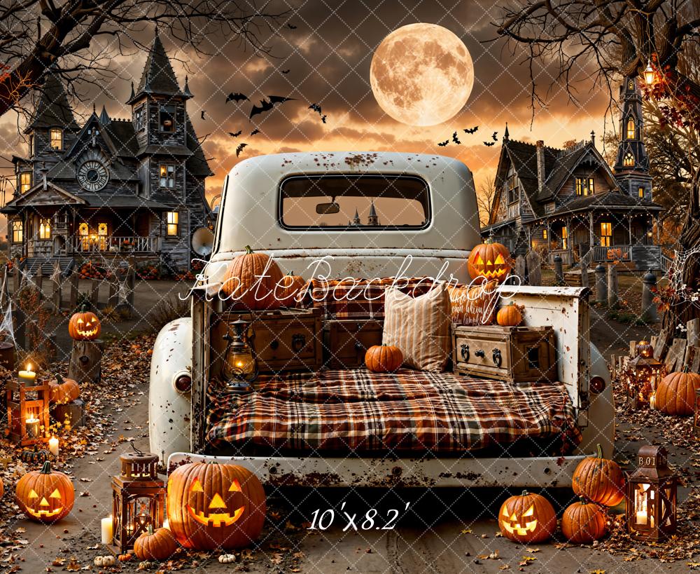 Kate Halloween Truck Pumpkins Haunted Houses Backdrop Designed by Emetselch - Image 6