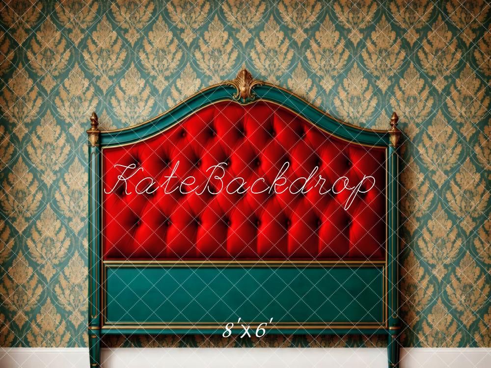 Kate Headboard Vintage Wallpaper Red Fleece Backdrop Designed by Vertigo Productions