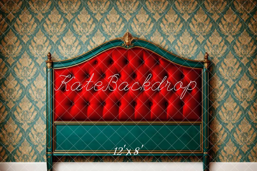 Kate Headboard Vintage Wallpaper Red Fleece Backdrop Designed by Vertigo Productions - Image 4