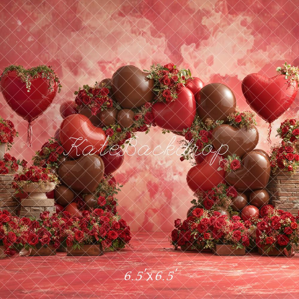 Kate Valentine Heart Balloon Arch Roses Backdrop Designed by Emetselch - Image 2
