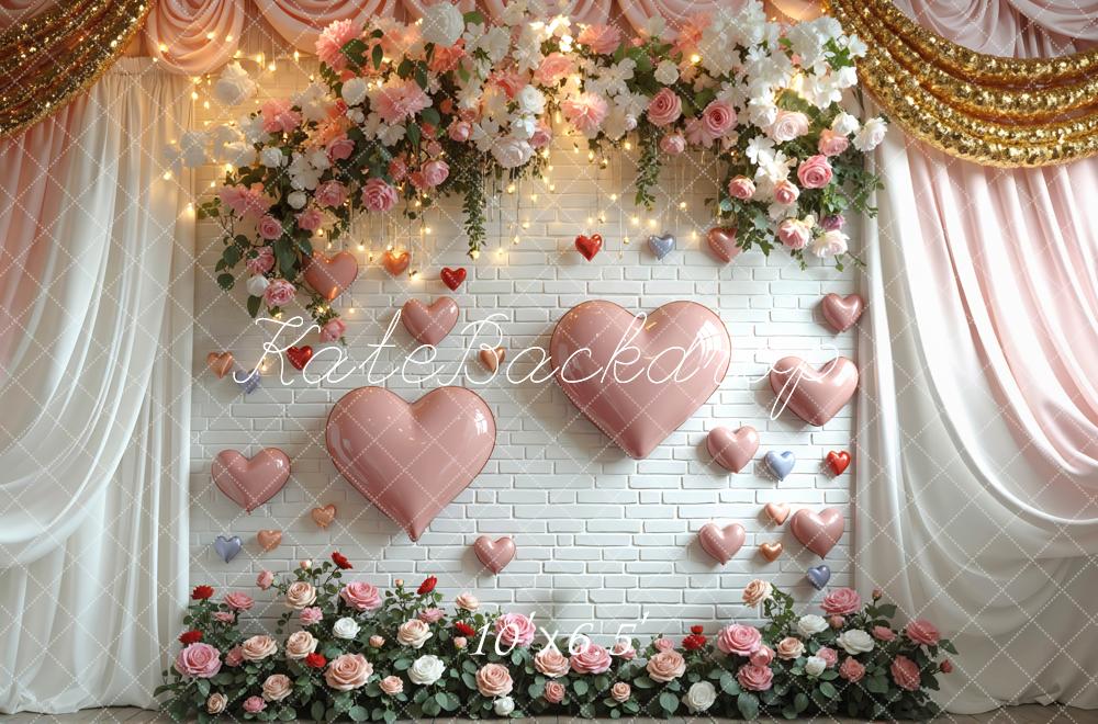 Kate Valentine Heart Balloons Rose Drapes Backdrop Designed by Mini MakeBelieve - Image 4