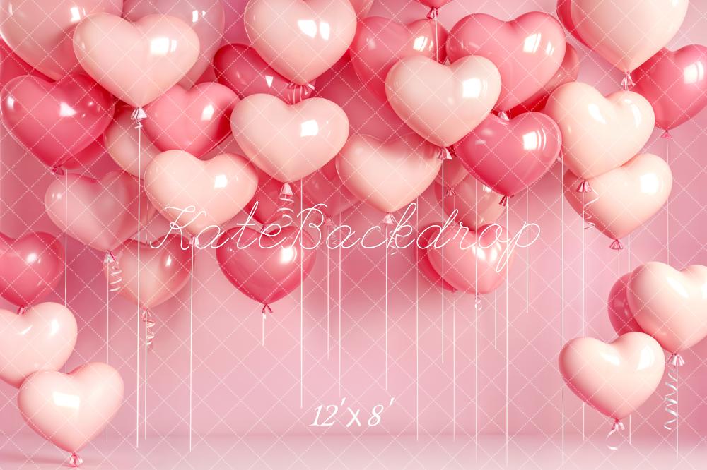 Kate Heart Balloons Pink Wall Fleece Backdrop Designed by Emstselch - Image 4