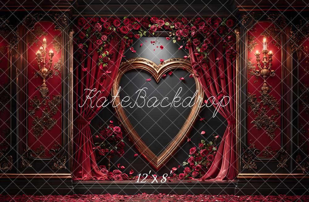Kate Heart Frame Red Curtains Roses Fleece Backdrop Designed by Emetselch - Image 4
