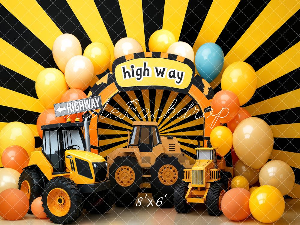 Kate Highway Truck Arch Balloons Yellow Fleece Backdrop Designed by Emstselch