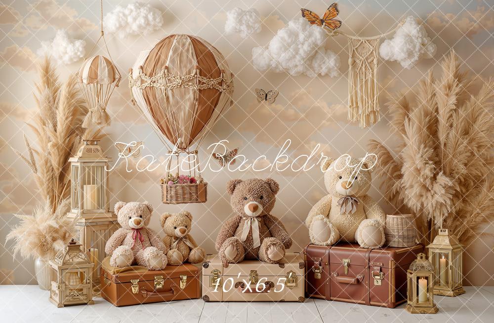 Kate Hot Air Balloon Teddy Bears Pampas Grass Clouds Backdrop Designed by Chain Photography - Image 4