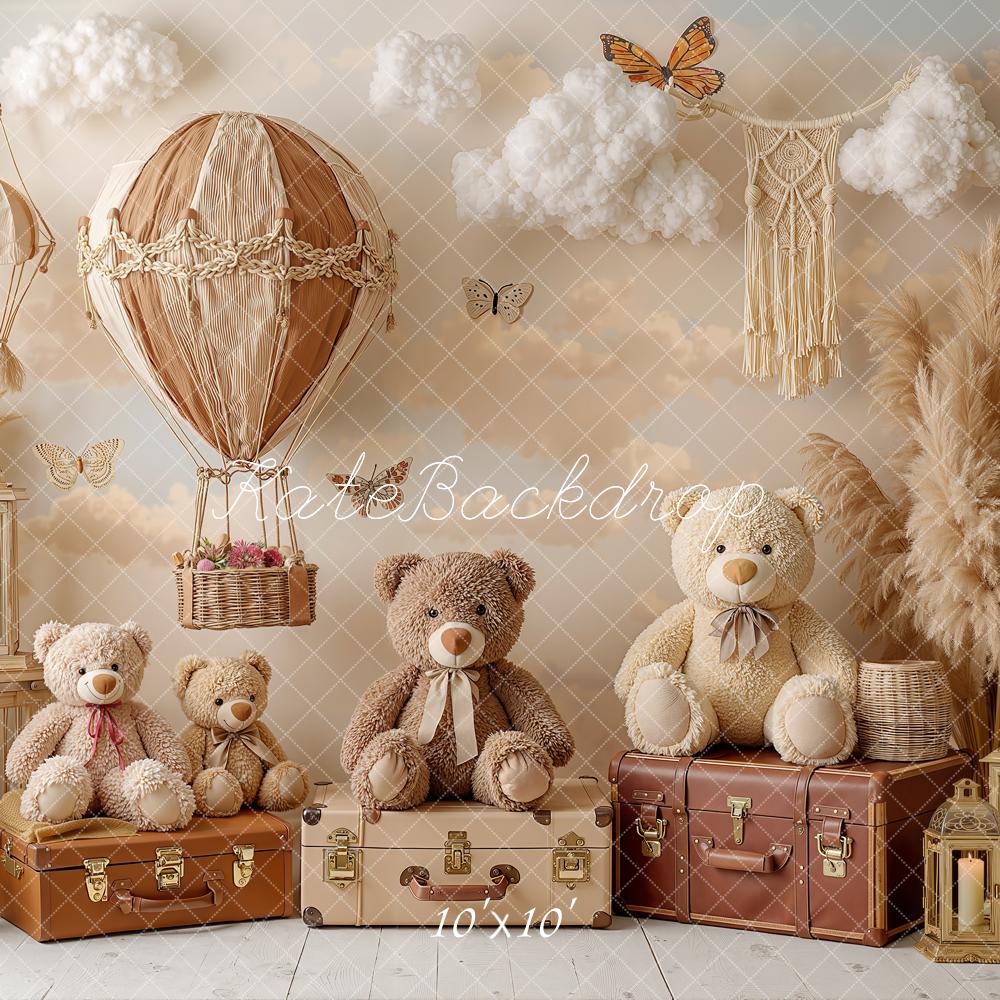 Kate Hot Air Balloon Teddy Bears Pampas Grass Clouds Backdrop Designed by Chain Photography - Image 7