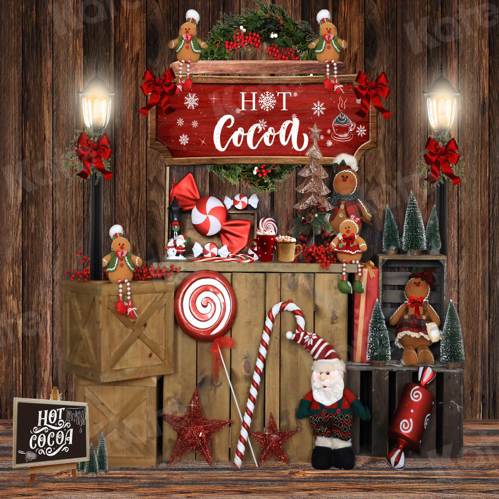 Kate Hot Cocoa Christmas Gingerbread Vintage Wood Backdrop for Photography - Image 2