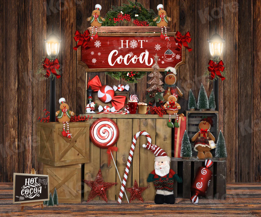 Kate Hot Cocoa Christmas Gingerbread Vintage Wood Backdrop for Photography - Image 3