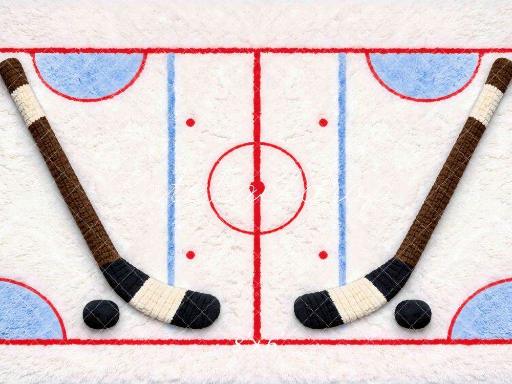 Kate Ice Hockey Rink Brown Sticks Pucks Backdrop Designed by Mini MakeBelieve - Image 3
