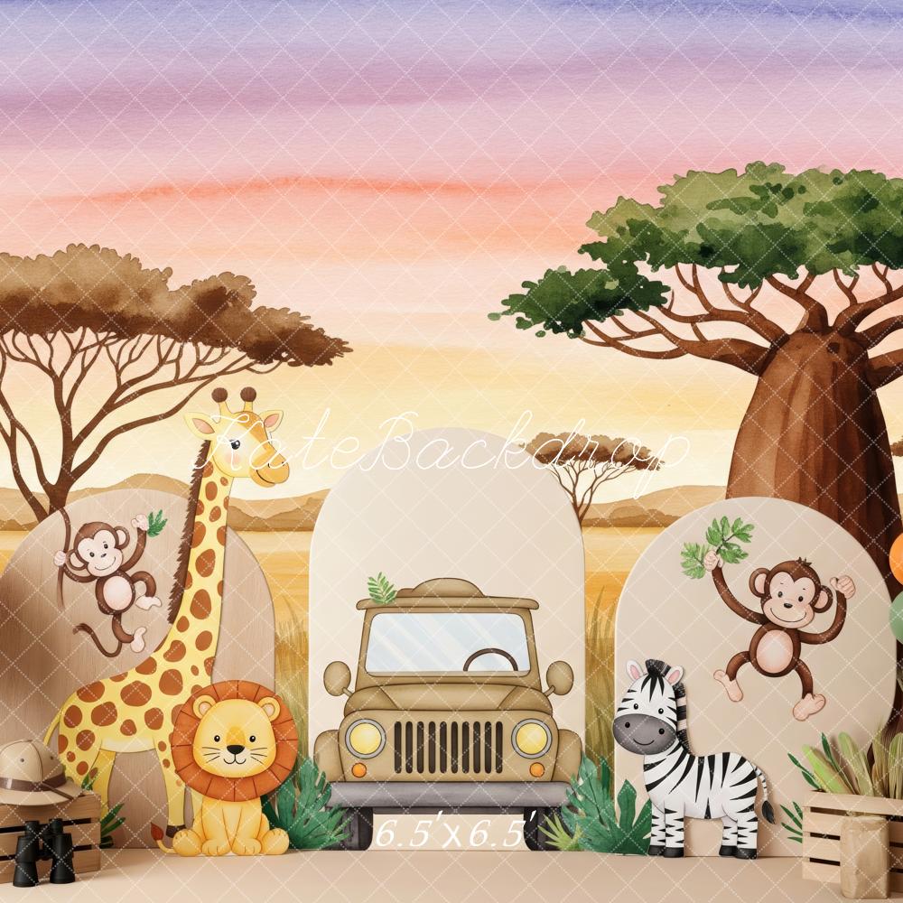 Kate Jungle Cartoon Animals Safari Trees Backdrop Designed by Patty Robert - Image 2