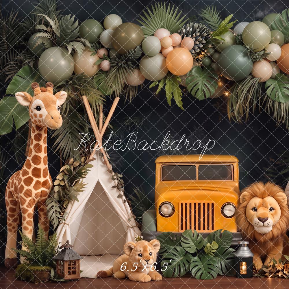 Kate Jungle Safari Jeep Lion Elephant Giraffe Backdrop Designed by Chain Photography - Image 2