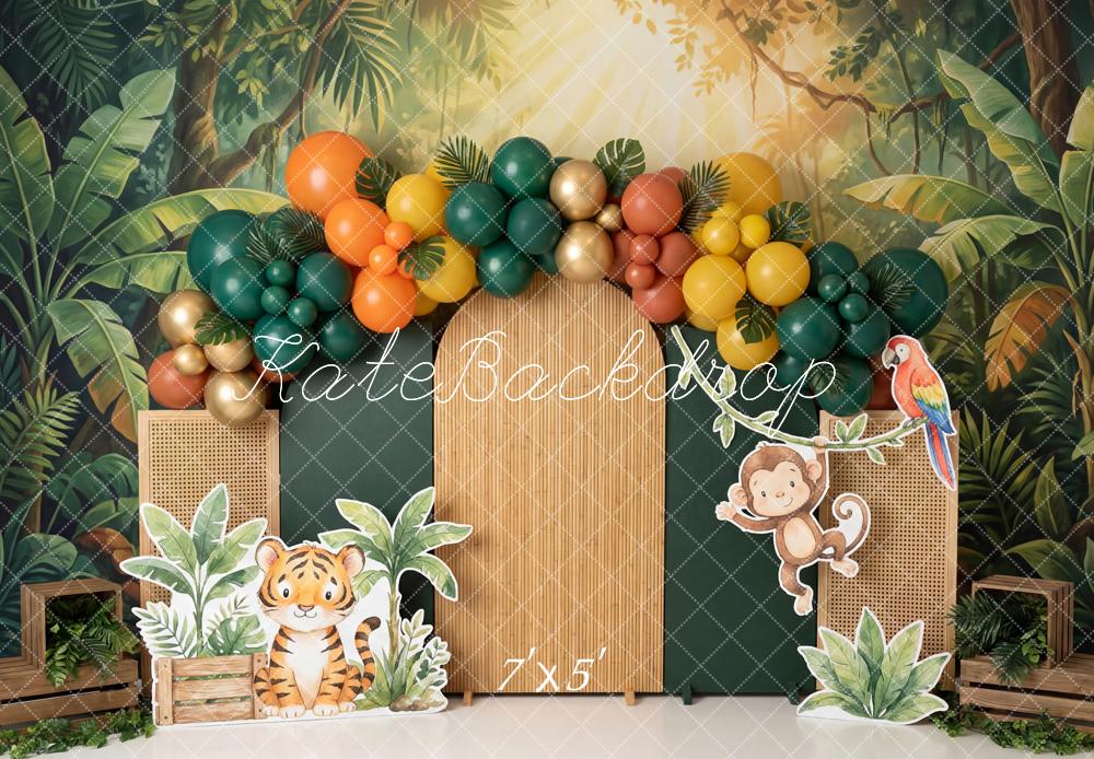 Kate Jungle Tiger Monkey Balloons Greenery Backdrop Designed by Patty Robert