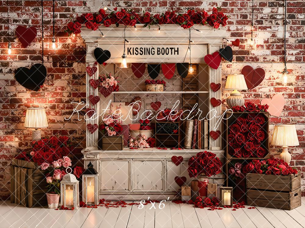 Kate Kissing Booth Red Roses Hearts Fleece Backdrop Designed by Emstselch