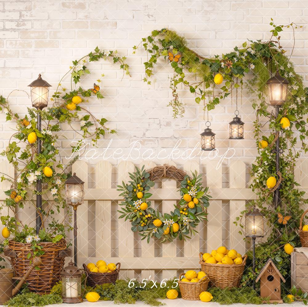 Kate Lemon Garland Lanterns White Brick Backdrop Designed by Emetselch - Image 2