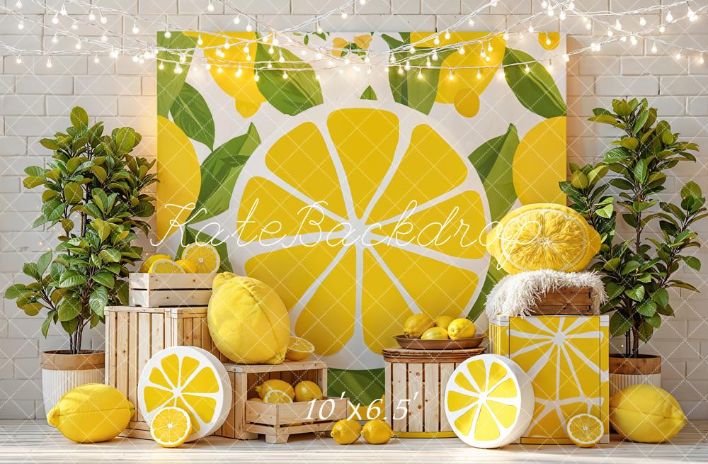 Kate Lemon Slice Crates Greenery Yellow Fleece Backdrop Designed by Emetselch - Image 2