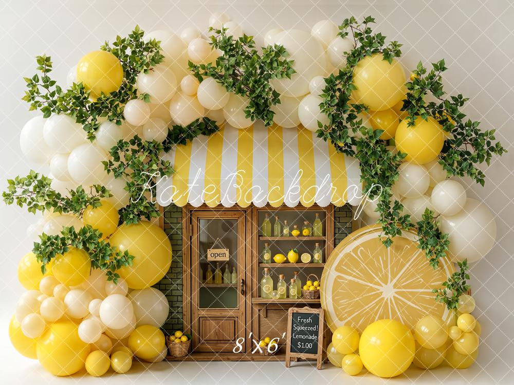 Kate Lemonade Stand Balloons Greenery Fleece Backdrop Designed by Emetselch