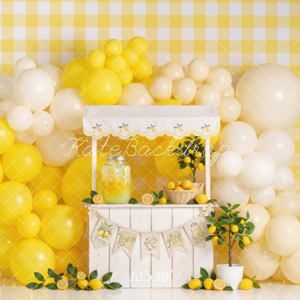 Kate Lemonade Stand Lemon Tree Yellow Balloons Backdrop Designed by Emetselch - Image 7