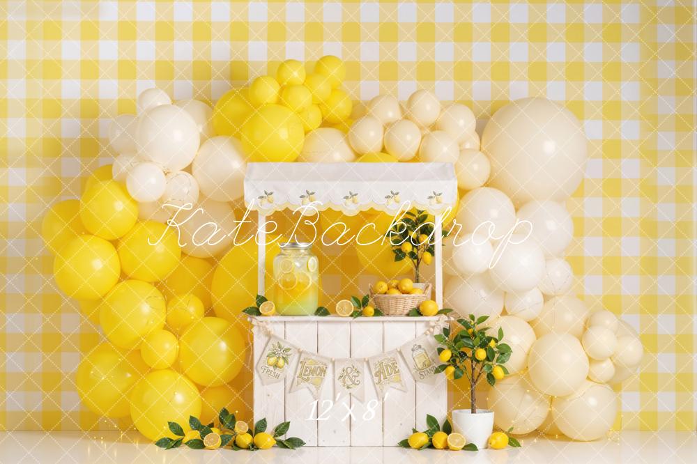 Kate Lemonade Stand Lemon Tree Yellow Balloons Backdrop Designed by Emetselch - Image 8