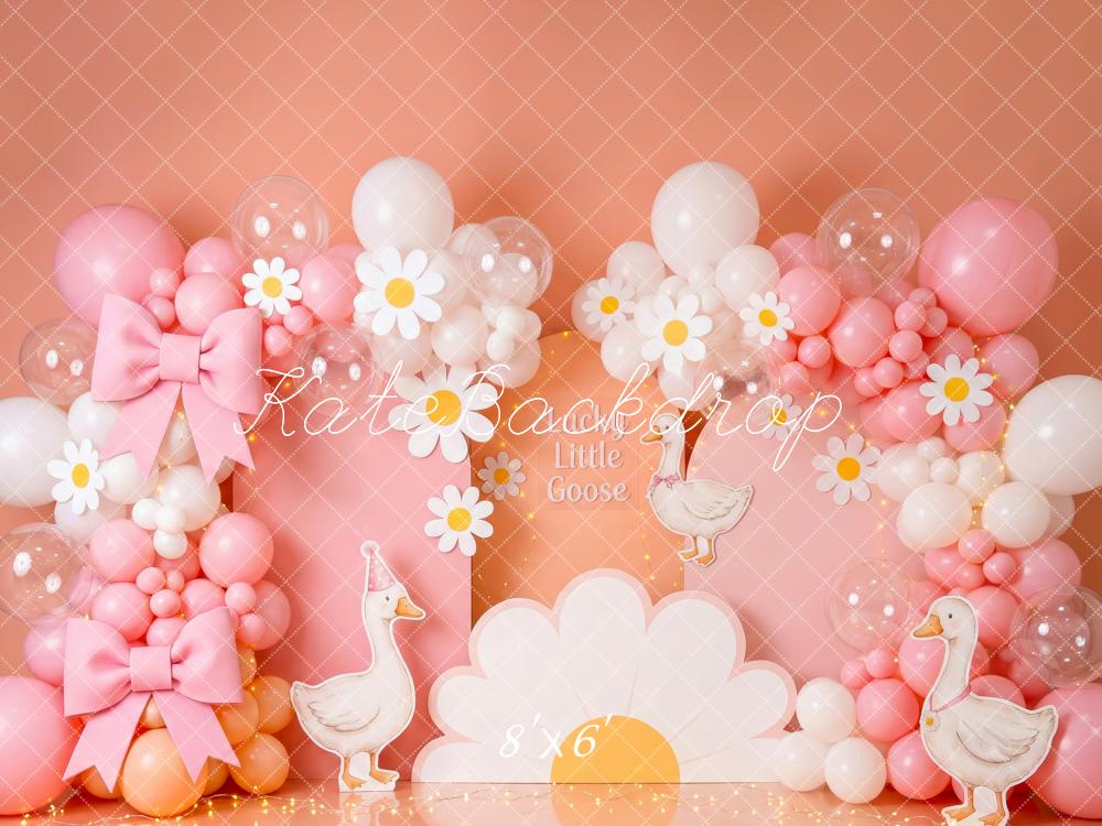 Kate Little Goose Pink Bows Daisies Balloons Fleece Backdrop Designed by Patty Robert
