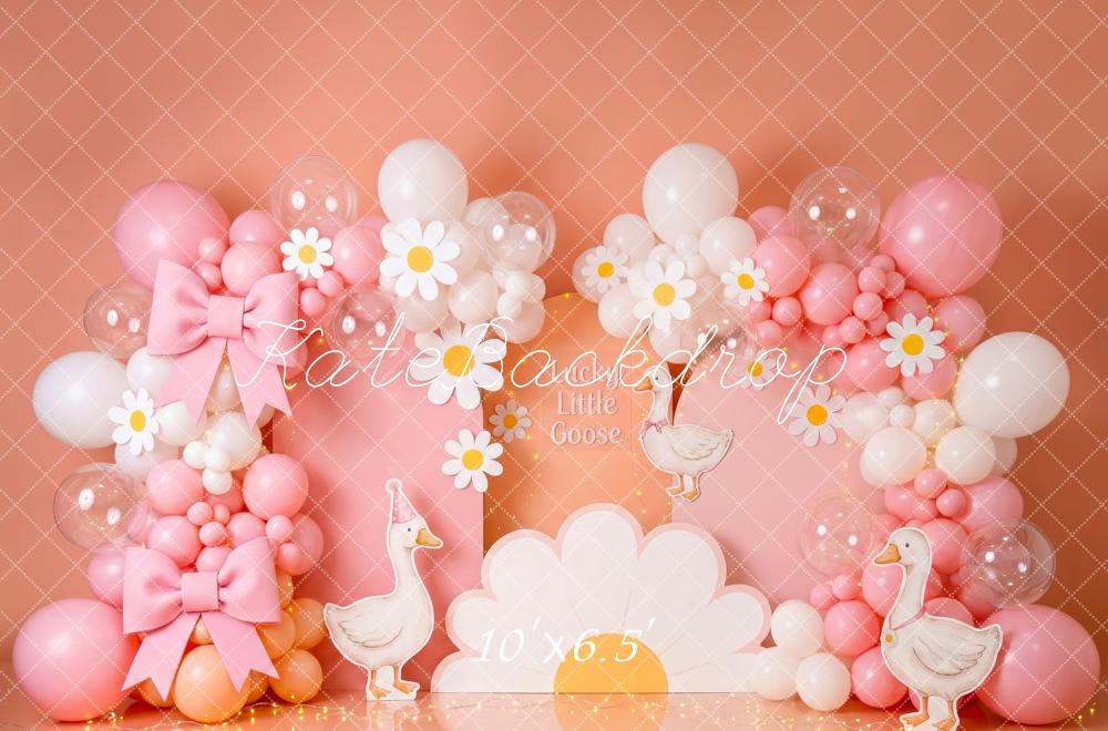 Kate Little Goose Pink Bows Daisies Balloons Fleece Backdrop Designed by Patty Robert - Image 2