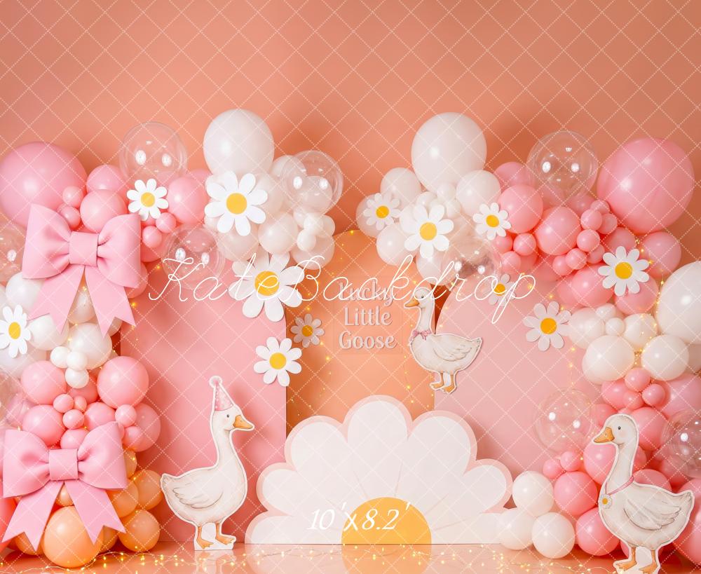 Kate Little Goose Pink Bows Daisies Balloons Fleece Backdrop Designed by Patty Robert - Image 3