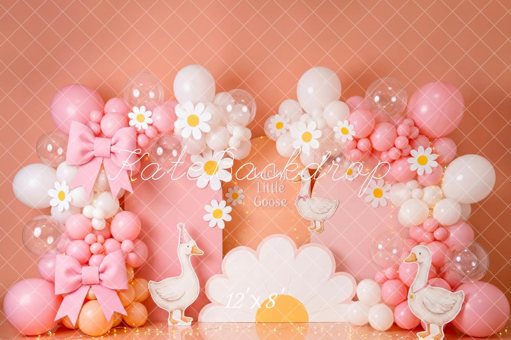 Kate Little Goose Pink Bows Daisies Balloons Fleece Backdrop Designed by Patty Robert - Image 4