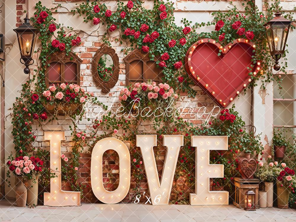 Kate Valentine Love Heart Roses Fleece Backdrop Designed by Emetselch