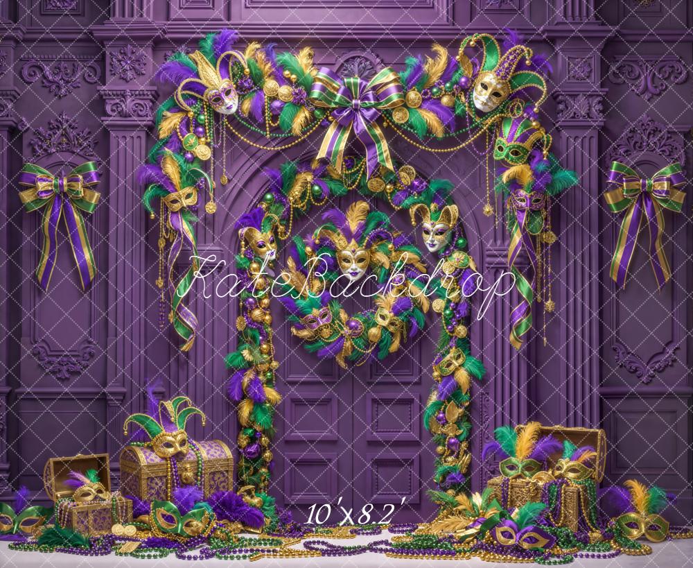 Kate Mardi Gras Masks Garlands Purple Fleece Backdrop Designed by Emstselch - Image 3