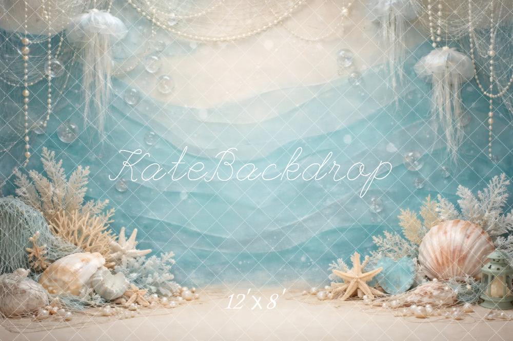 Kate Mermaid Jellyfish Seashell Coral Blue Backdrop Designed by Vertigo Productions - Image 8