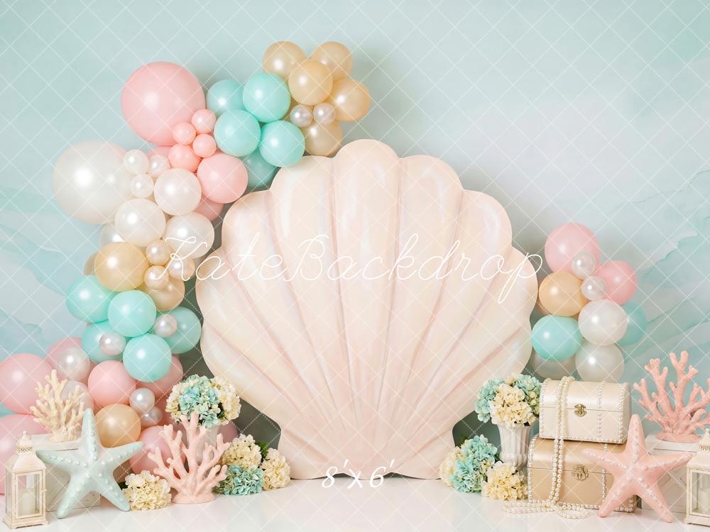 Kate Mermaid Shell Balloons Coral Starfish Fleece Backdrop Designed by Patty Robert