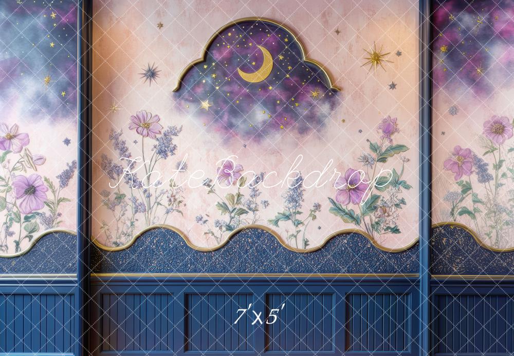 Kate Moon Floral Blue Wall Backdrop Designed by Mini MakeBelieve