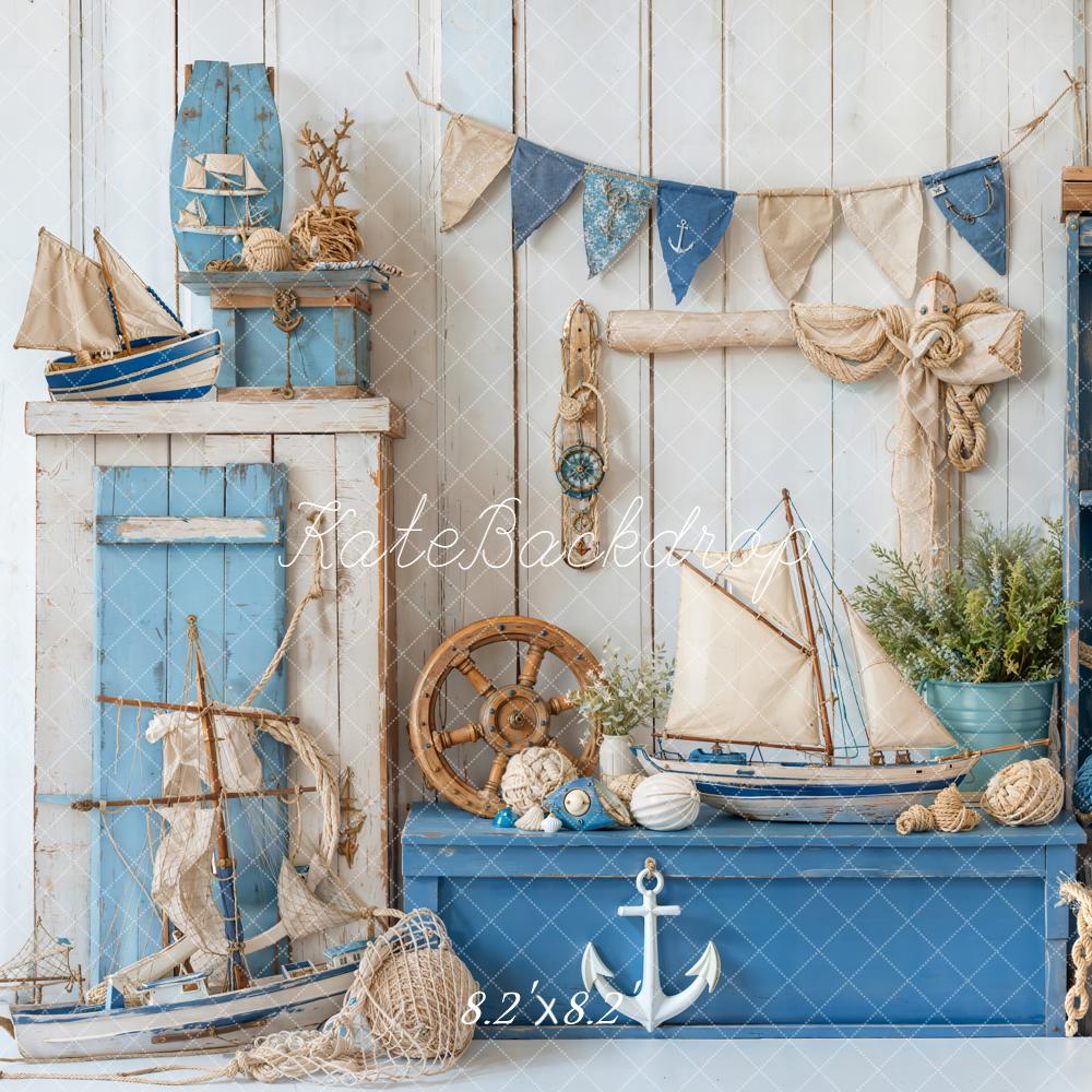 Kate Nautical Boats Anchor Rope Blue Backdrop Designed by Emetselch - Image 5