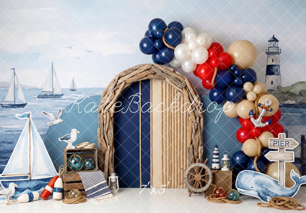 Kate Nautical Lighthouse Sailboats Driftwood Arch Backdrop Designed by Patty Robert