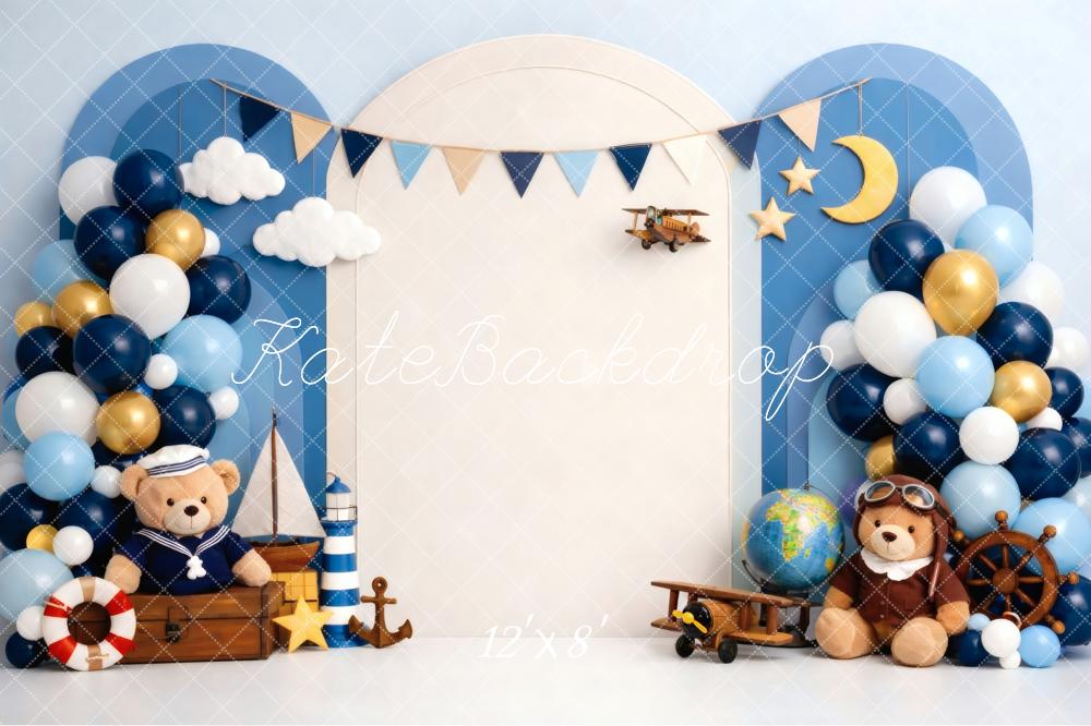 Kate Nautical Teddy Bear Balloons Airplane Blue Backdrop Designed by Vertigo Productions - Image 8