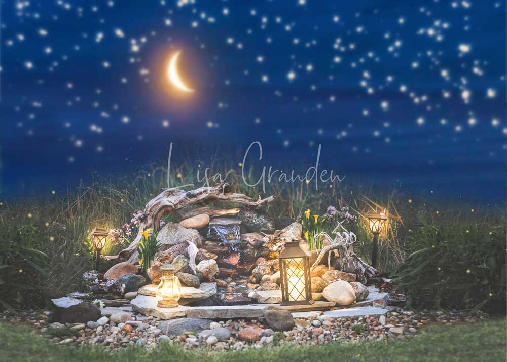Kate Night Moon Over Pond Backdrop for Photography Designed by Lisa Granden - Image 2