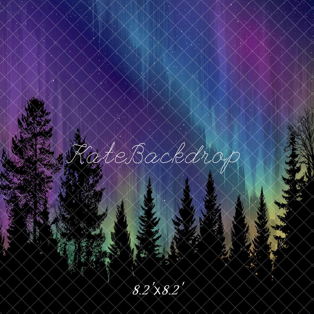 Kate Northern Lights Forest Silhouette Stars Backdrop Designed by Angela Marie Photography - Image 5