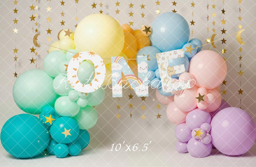 Kate 1st Birthday Balloon Arch Rainbow Stars Fleece Backdrop Designed by Emetselch - Image 2