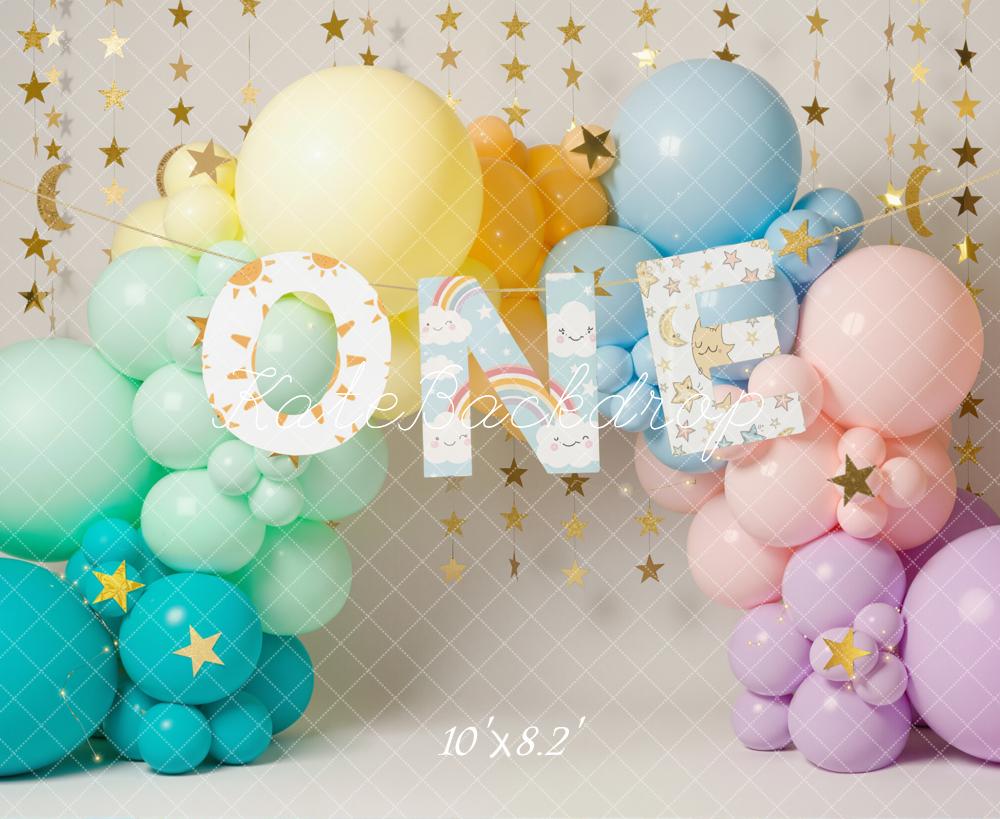 Kate 1st Birthday Balloon Arch Rainbow Stars Fleece Backdrop Designed by Emetselch - Image 3