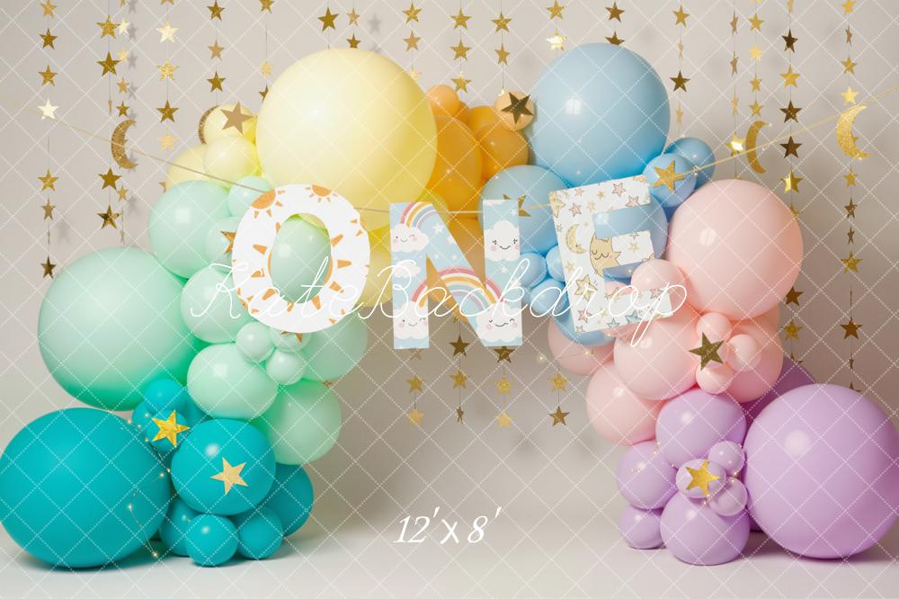 Kate 1st Birthday Balloon Arch Rainbow Stars Fleece Backdrop Designed by Emetselch - Image 4