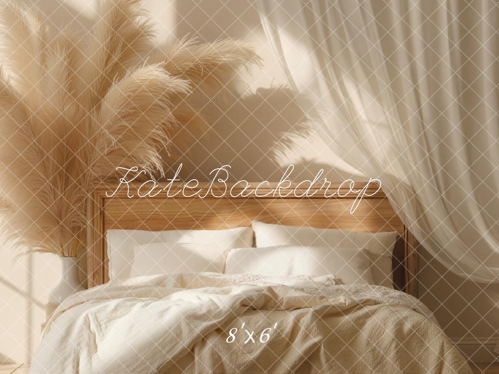 Kate Pampas Grass Bed Drapes Neutral Fleece Backdrop Designed by Emetselch