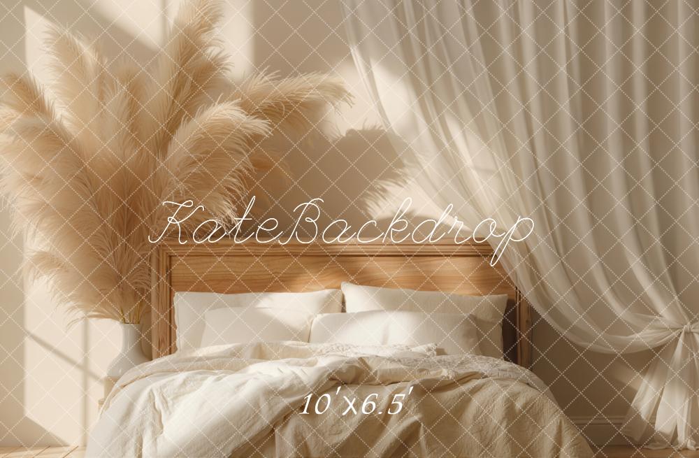 Kate Pampas Grass Bed Drapes Neutral Fleece Backdrop Designed by Emetselch - Image 2