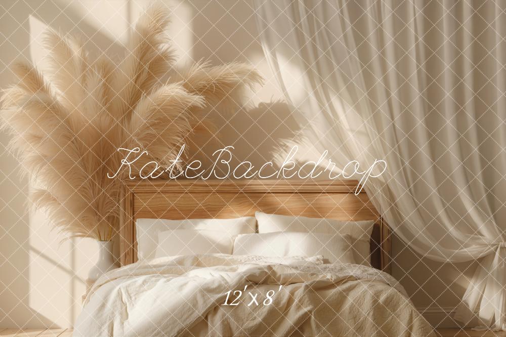 Kate Pampas Grass Bed Drapes Neutral Fleece Backdrop Designed by Emetselch - Image 4