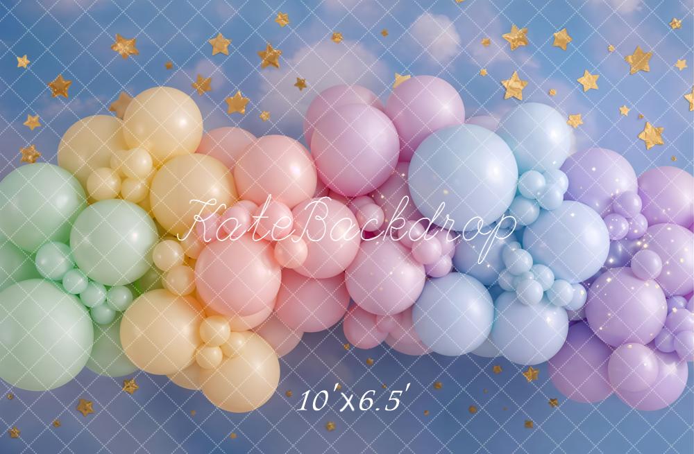 Kate Pastel Balloons Cloud Sky Stars Fleece Backdrop Designed by Emetselch - Image 2