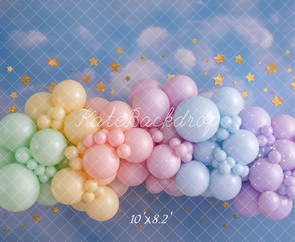 Kate Pastel Balloons Cloud Sky Stars Fleece Backdrop Designed by Emetselch - Image 3