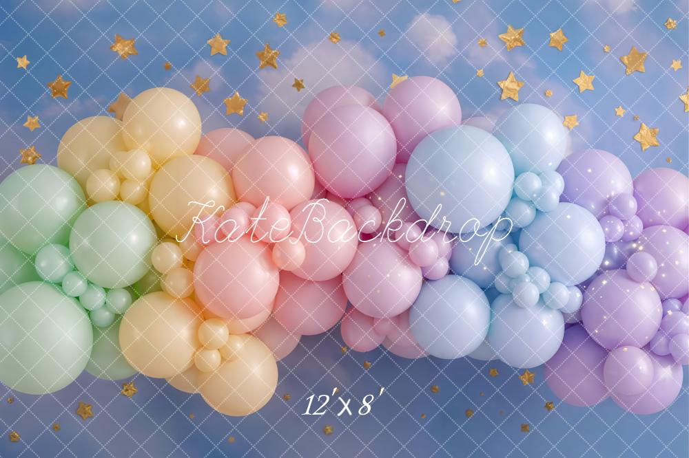 Kate Pastel Balloons Cloud Sky Stars Fleece Backdrop Designed by Emetselch - Image 4