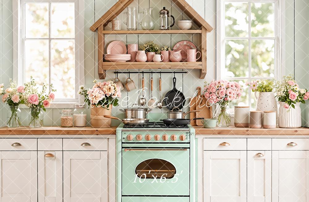 Kate Spring Kitchen Shelves Window Fleece Backdrop Designed by Emstselch - Image 2