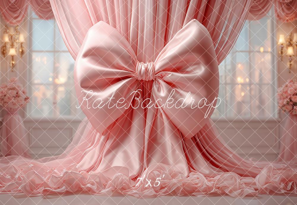 Kate Pink Bow Drapes Floral Backdrop Designed by Emetselch