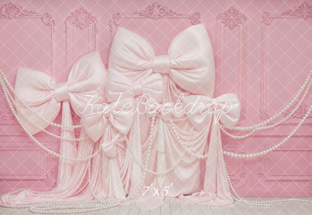 Kate Pink Bows Draped Pearls Backdrop Designed by Emstselch
