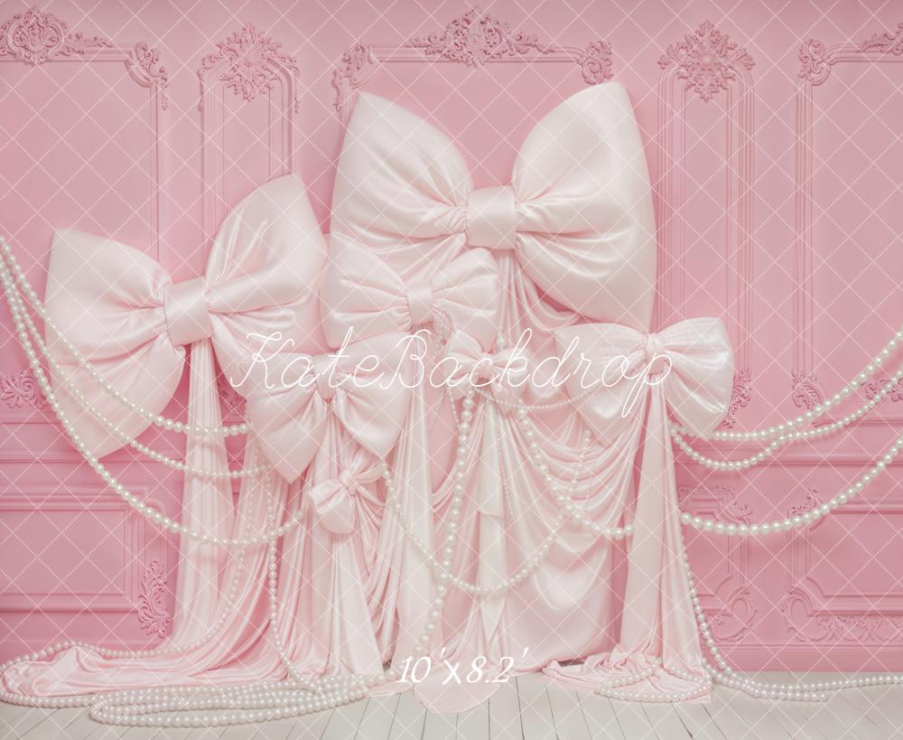 Kate Pink Bows Pearls Panel Fleece Backdrop Designed by Emstselch - Image 3